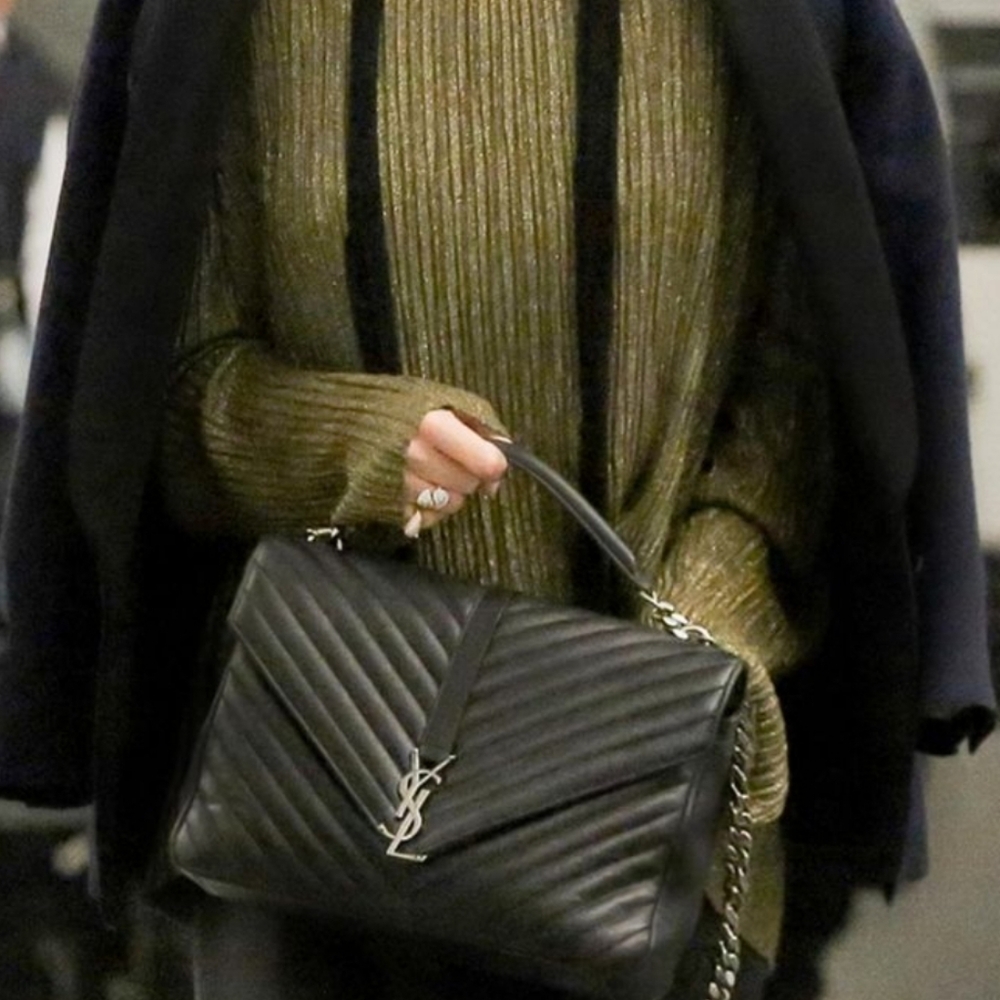Like NEW! Saint Laurent College YSL Chevon Large Flap Bag - Picture 8 of 16